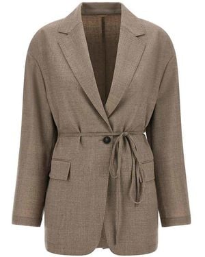 Brunello Cucinelli Belted Single-Breasted Blazer - Brown
