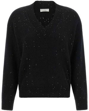 Brunello Cucinelli Diamante Cashmere-Silk Jumper - Black