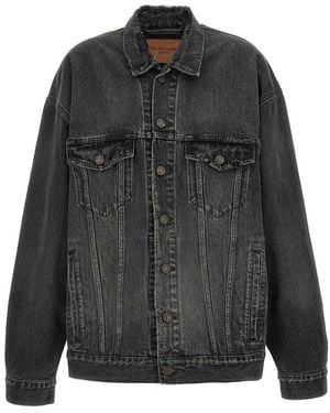 Balenciaga Denim Jacket With Used Effect - Black
