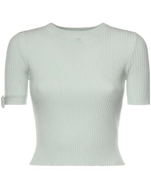 Courreges Ribbed Knit Cropped Top With Logo - Grey