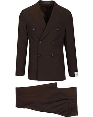 Caruso Double-Breasted Wool Suit - Black