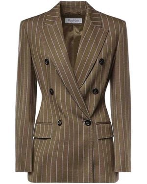 Max Mara Double-Breasted Pinstriped Jersey Blazer - Green
