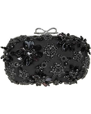 Self-Portrait Satin Floral Crystal Clutch Bag - Black