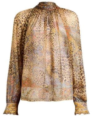 Etro Paisley And Animal Printed Scarf Chiffon Blouse - Brown