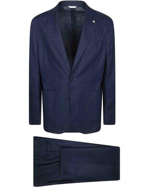 Manuel Ritz Single-Breasted Linen Suit - Blue