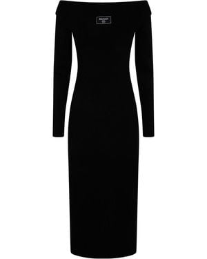 Balmain Ls Double Collar Knit Zipped Midi Dress - Black