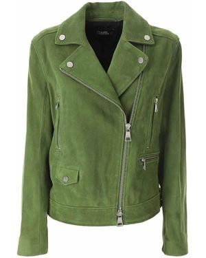 KARL LAGERFELD Suede Leather Biker Jacket - Green