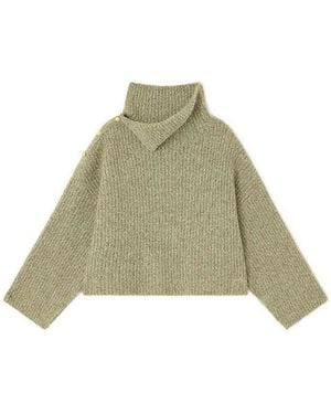 Ganni Wool Asymmetric Neck Jumper - Green