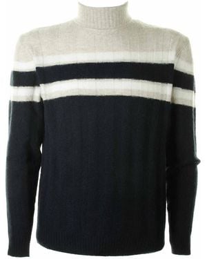 Eleventy Striped Cashmere Turtleneck - Grey