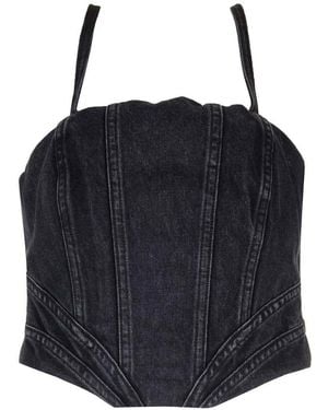 Ami Paris Faded Denim Corset - Black