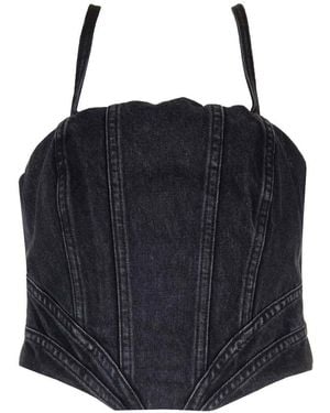 Ami Paris Faded Denim Corset - Black