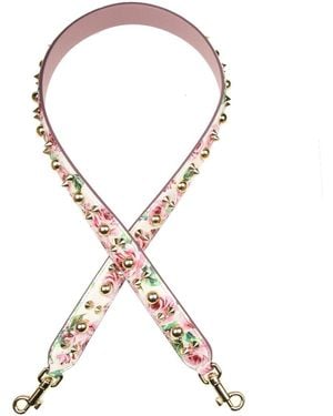 Dolce & Gabbana Rose Print Leather Shoulder Strap - Metallic
