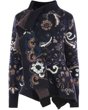 Sacai Floral Jacquard Knit Blouson - Blue