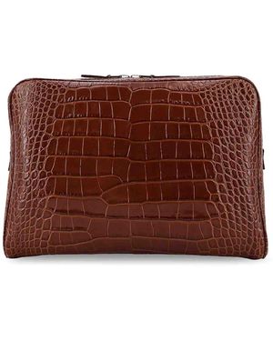 Tom Ford Crocodile Print Leather Laptop Pouch - Brown