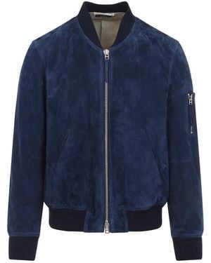 Tom Ford Soft Suede Bomber - Blue