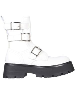 McQueen Buckle-Fastening Leather Ankle Boots - White