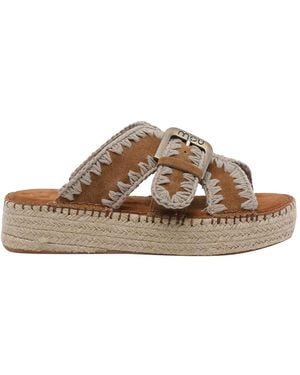 Mou Cognac Jute Sandals - Brown