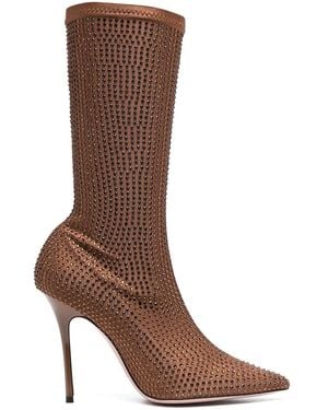 Gedebe Crystal Embellishment Heel Boots - Brown