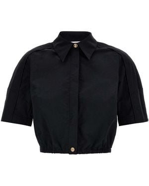 Elisabetta Franchi Structured-Collared Cropped Shirt With Gathered Hem - Blue