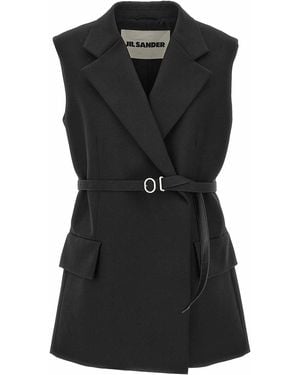 Jil Sander Belt Wool Vest - Black