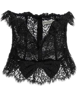 Alessandra Rich Lace Bow Bustier Top - Black