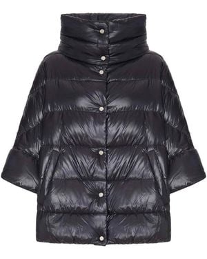 Herno Down Jacket With Wide Collar And 3/4 Sleeves - Black