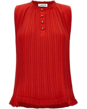 Lanvin Pleated Top Sleeveless Ruffled Hem - Red