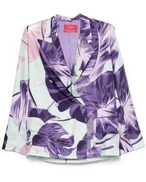 F.R.S For Restless Sleepers Printed Silk Double-Breasted Jacket - Purple