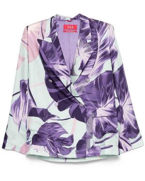 F.R.S For Restless Sleepers Printed Silk Double-Breasted Jacket - Purple