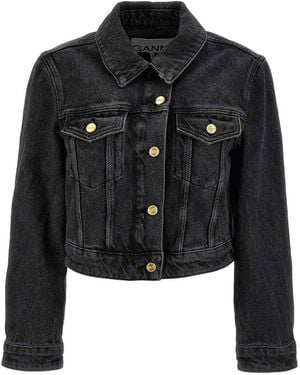 Ganni Cropped Denim Jacket - Black