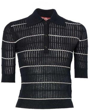 Max Mara Ribbed Wool And Silk Knit Polo Shirt - Black
