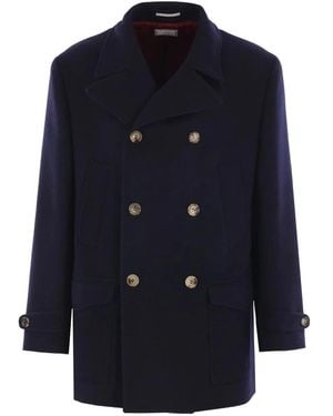 Brunello Cucinelli Wool Double-Breasted Coat - Blue