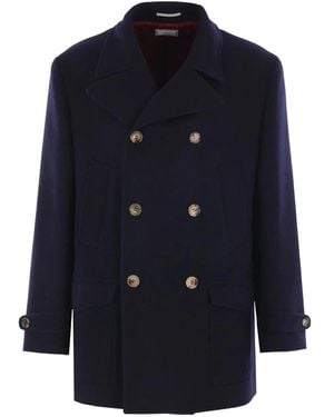 Brunello Cucinelli Double-Breasted Wool Coat - Blue