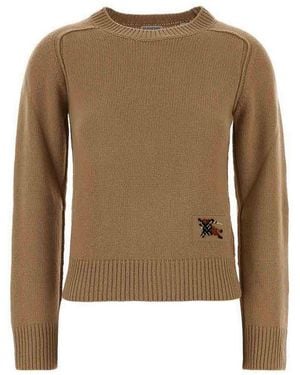 Burberry Logo-Patch Round-Neck Jumper - Natural