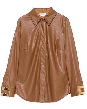 Elisabetta Franchi Faux-Leather Shirt With Jewel Logo - Brown