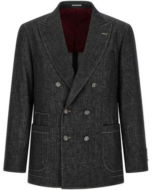 Brunello Cucinelli Double-Breasted Denim Blazer - Black
