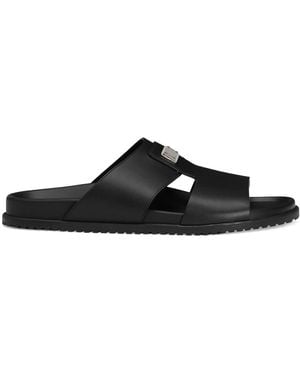 サンダル Dolce & Gabbana Black Leather Slippers Dolce & Gabbana Black Divers Leather Flats Slides Sandals