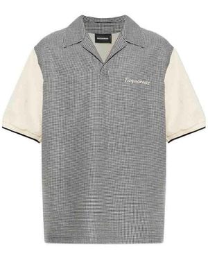 DSquared² Houndstooth Wool-Linen Polo - Gray