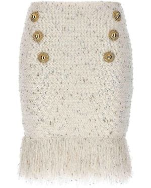 Balmain Fringed Tweed Skirt - White