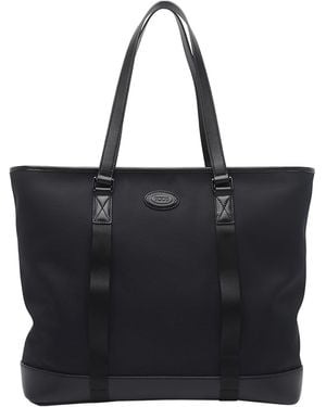 Tod's Shopping Bag Fabric And Leather - Black
