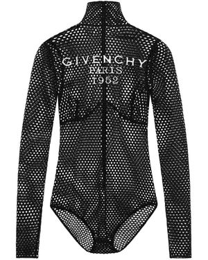 Givenchy Mesh Bodysuit With Embroidered Logo - Black