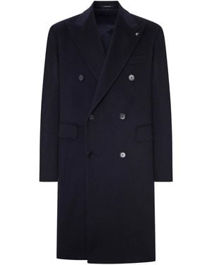 Tagliatore Double-Breasted Cloth Coat With Peak Lapel - Blue