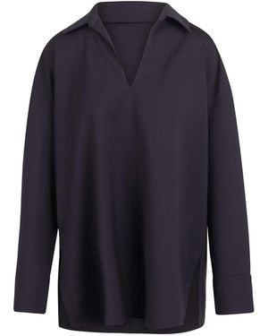 Max Mara Wool Canvas Blouse With V-Neck - Blue