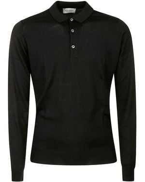 John Smedley Merino Wool Ribbed Polo - Black