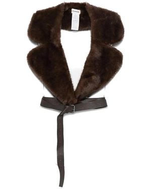 P.A.R.O.S.H. Fur-Trimmed Leather-Belt Scarf - Black