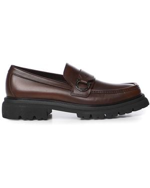 Ferragamo Leather Gancini Loafers - Brown