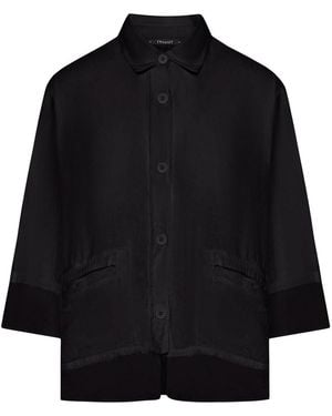 Transit 4 Sleeve Linen Shirt With Georgette Inserts - Black