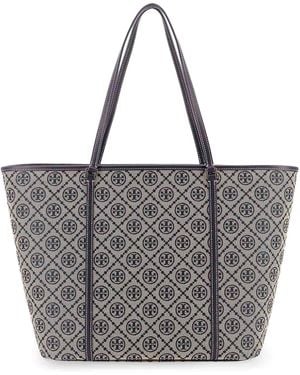 Tory Burch T Monogram Zippered Shopping Bag - Gray