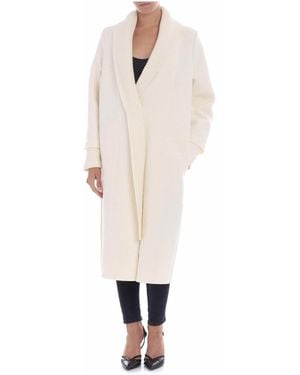 Fuzzi Coloured Coat With Knitted Edges - Natural
