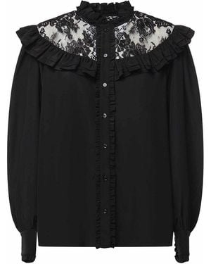 Chloé Ruffled Crepe De Chine And Lace Blouse - Black